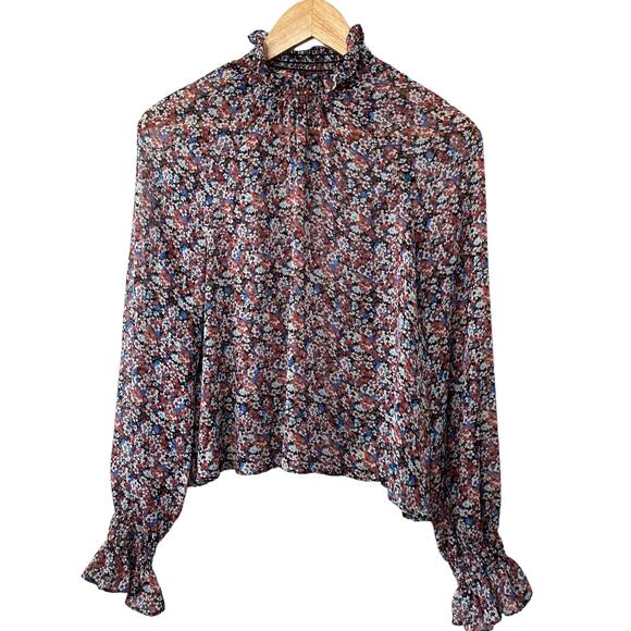 ASOS Design Long Sleeve Floral Blouse Shirred Neck & Cuffs Women's Sz 8 New - Picture 1 of 10